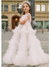 White Tulle Ruffled Fairytale Flower Girl Dress